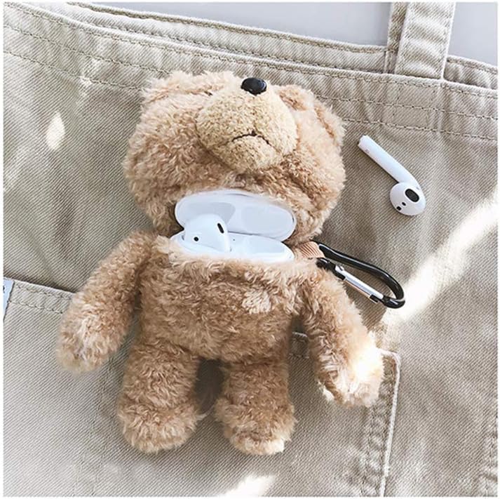 SGVAHY Furry Case for AirPods Pro 2nd/1st Generation Funny Cute 3D Cartoon Plush Design Soft Warm Fluffy AirPod Pro 2 Cover with Keychain Kawaii Anti-Fall Protective Case Women Girlsï¼ˆBear Khakiï¼‰ - Image 4